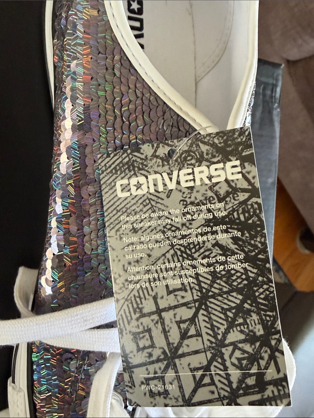 Converse Low Top Sequin Sneakers - Iridescent Black/White - Picture 8 of 10